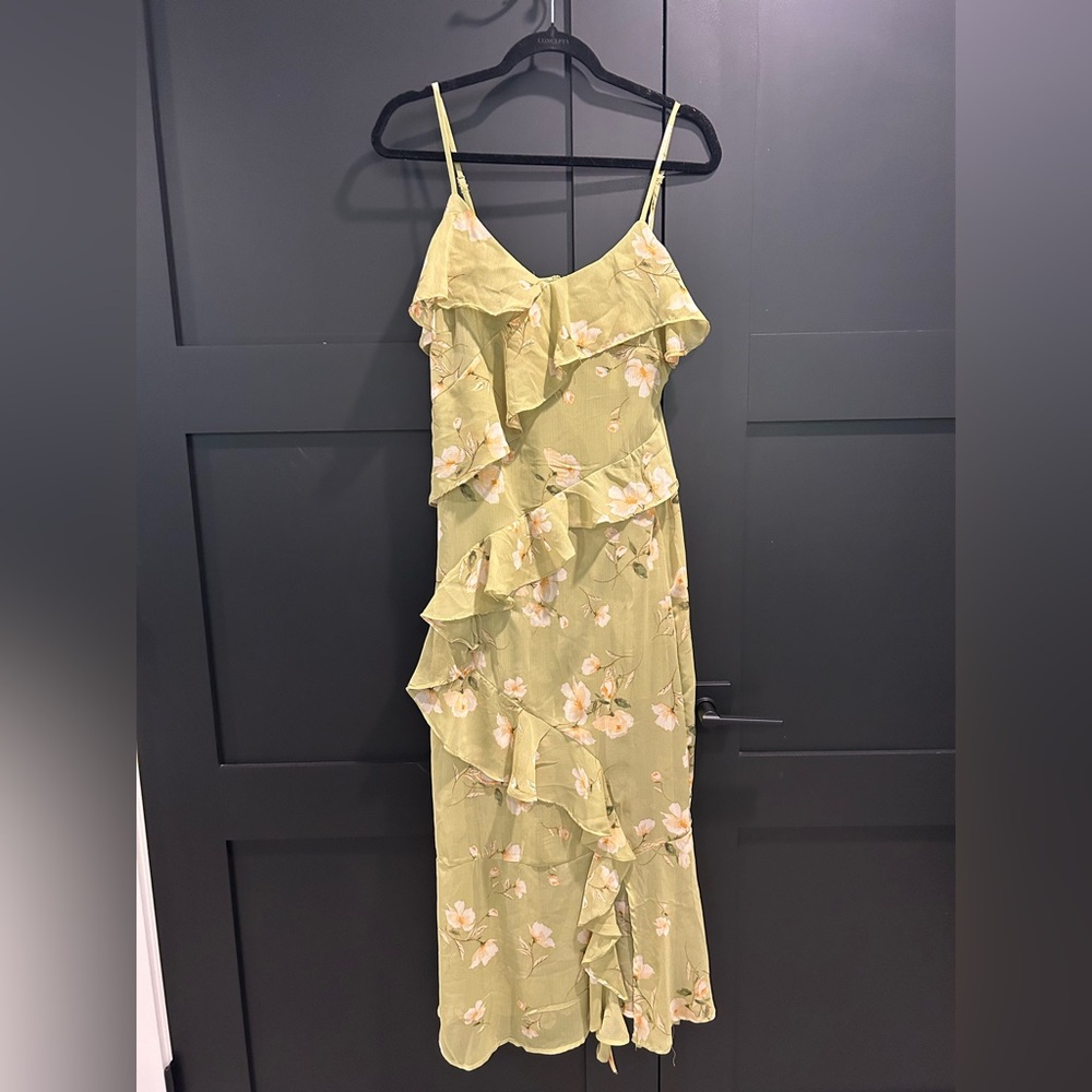Blu Pepper Asymmetrical Green Floral Dress